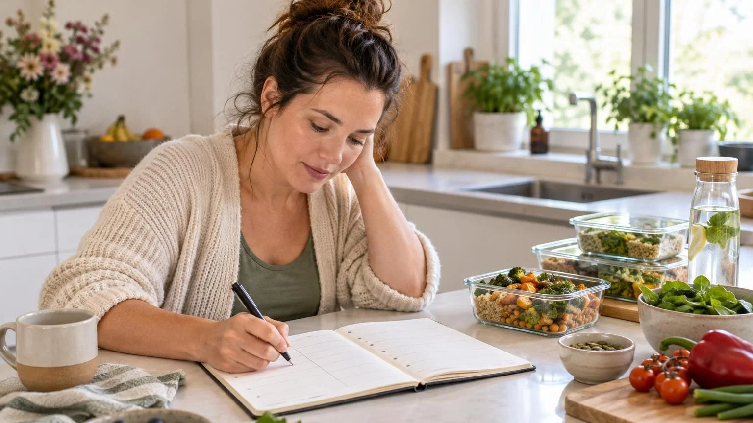 Overzicht van verse groenten en graanproducten klaar om voor te bereiden voor de week